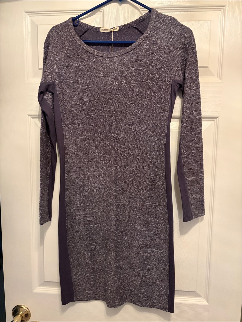 Marine Layer Heathered Gray-Purple Long Sleeve Knit Dress